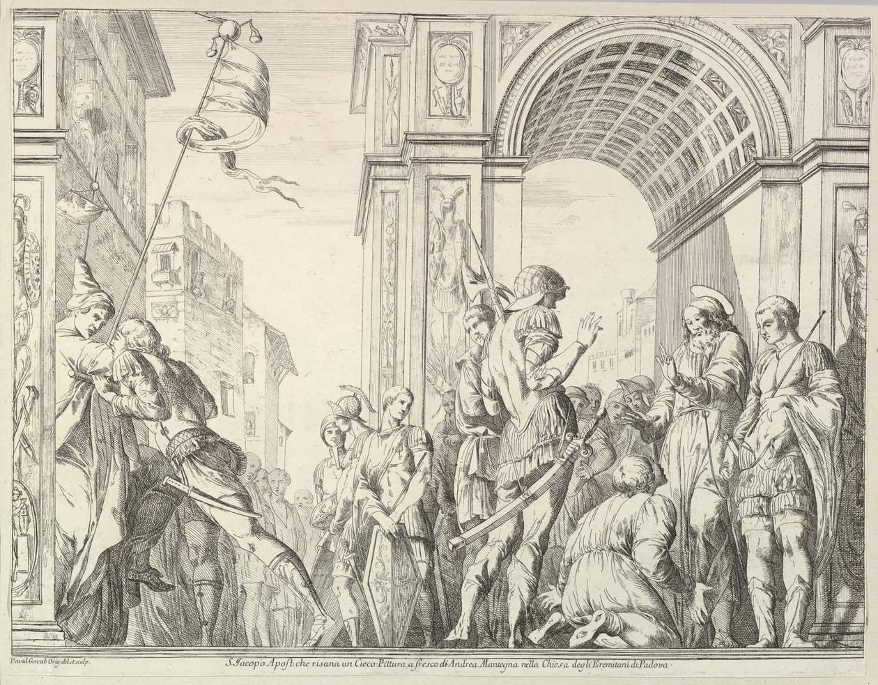 San Jaime cura a un ciego, de La historia de los santos Jaime y Cristóbal en el Erem..., 1776 de David Giovanni