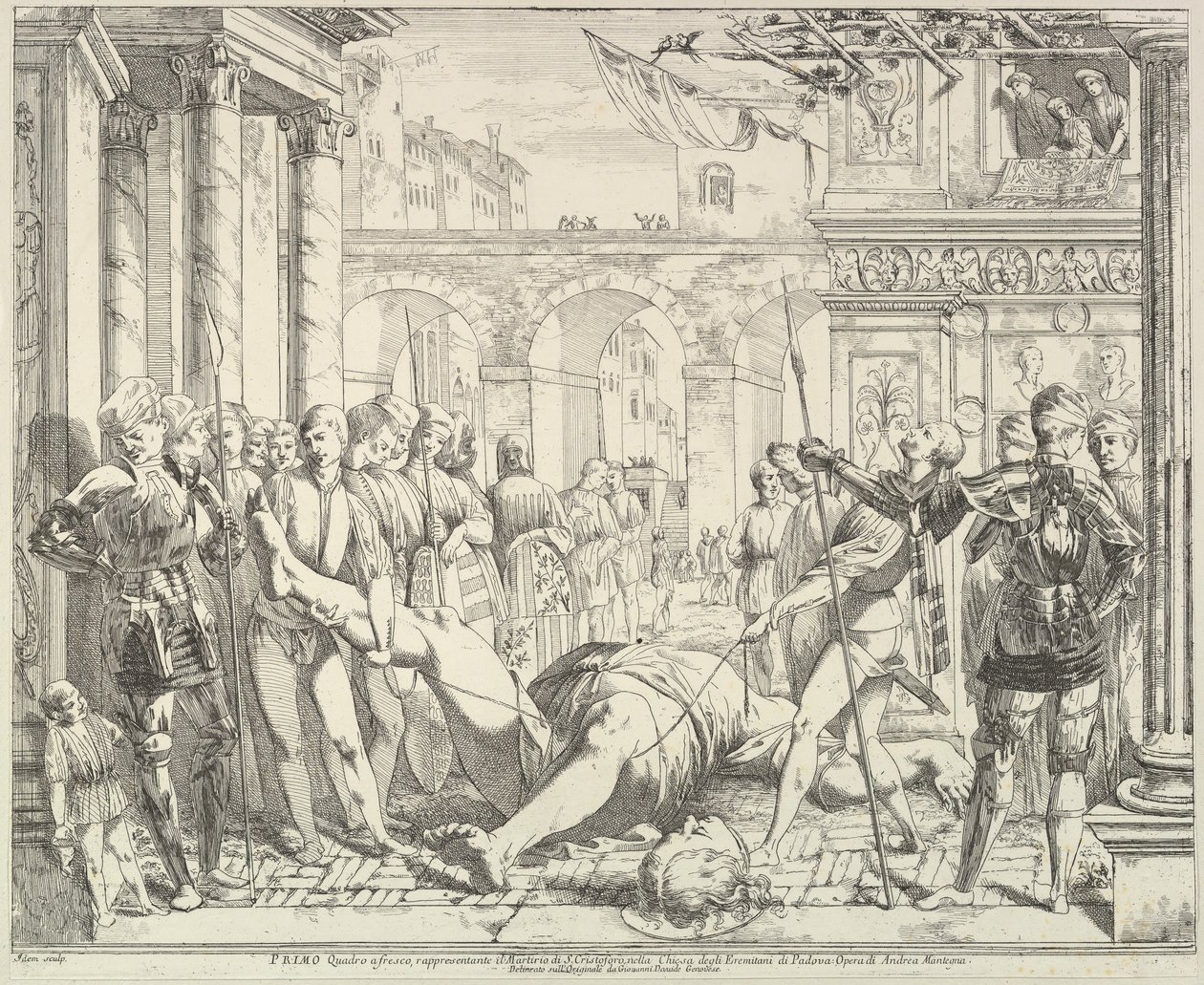 El Martirio de San Cristóbal, de La Historia de los Santos Santiago y Cristóbal, 1776 de David Giovanni