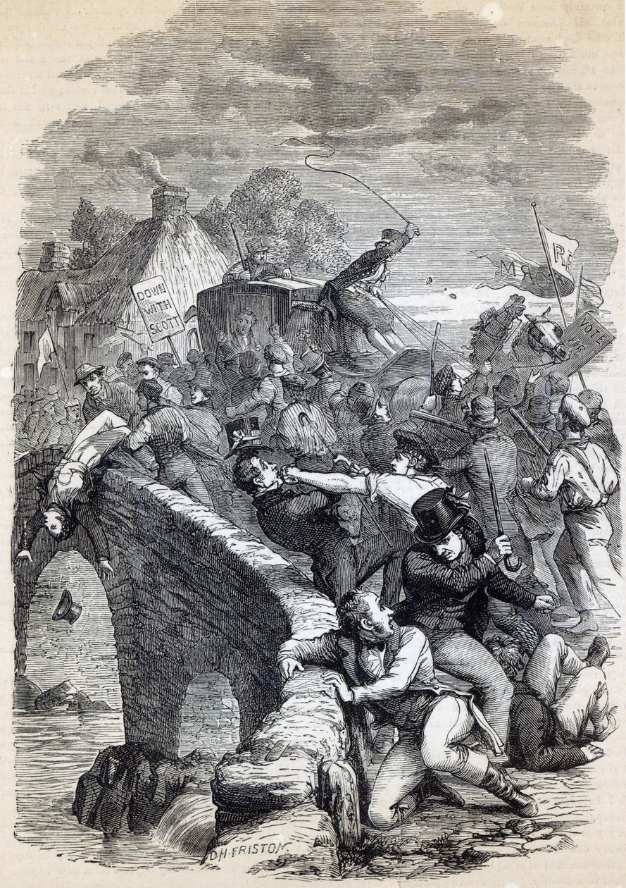 Disturbio electoral en Hawick, 1837, ilustración de 