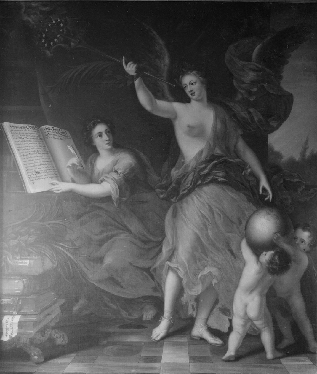 Las diosas de la historia y de la fama registran las hazañas de los reyes suecos. de David Klöcker Ehrenstrahl