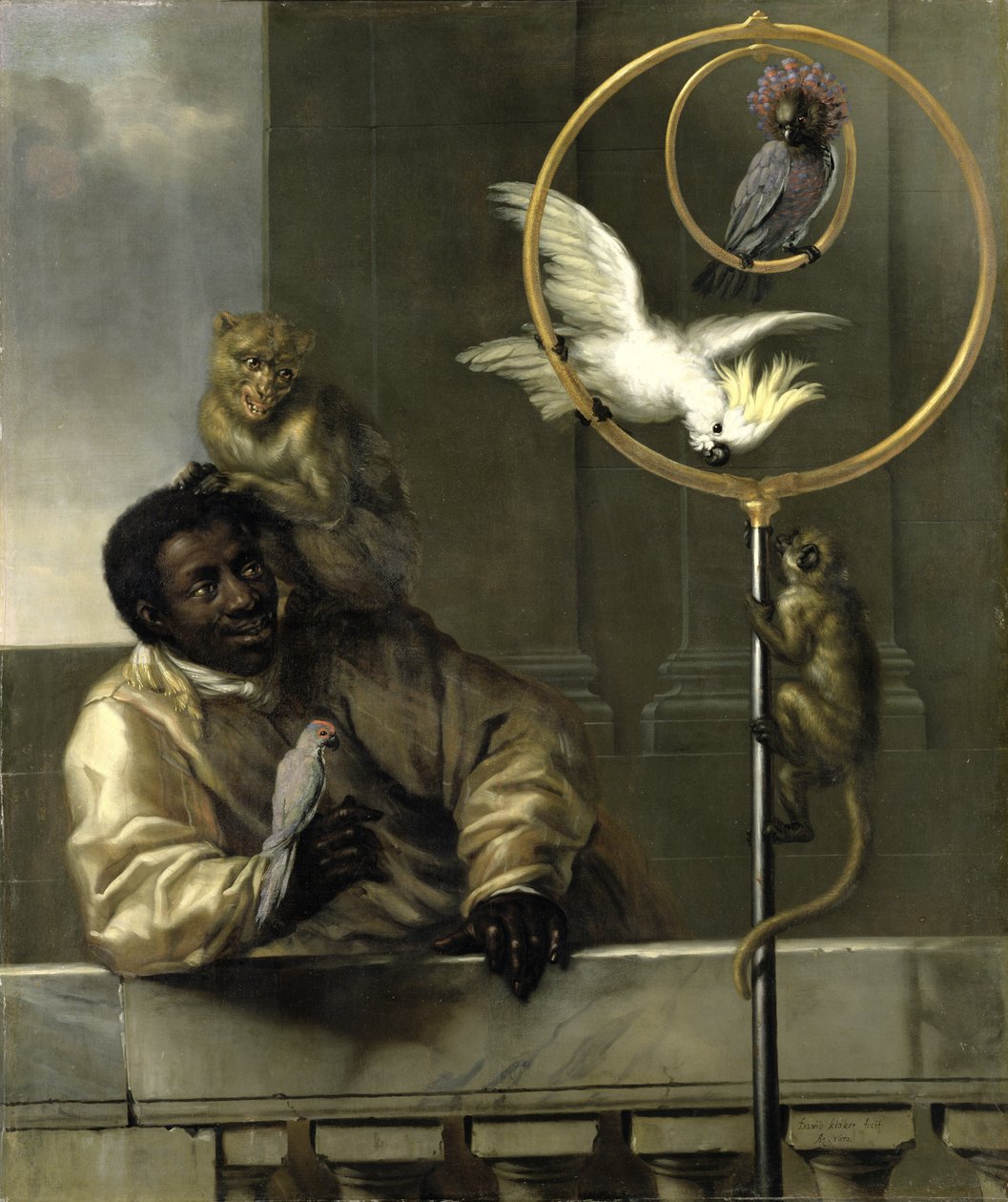 Hombre negro con loros y monos, 1670 de David Klöcker Ehrenstrahl
