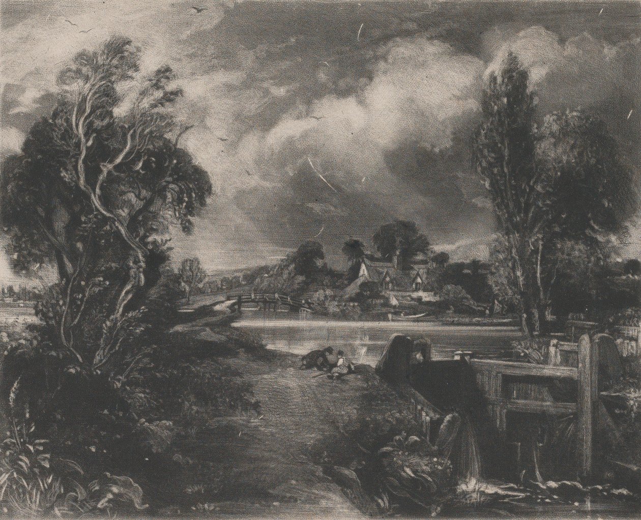 Una esclusa en el Stour, 1830 de David Lucas