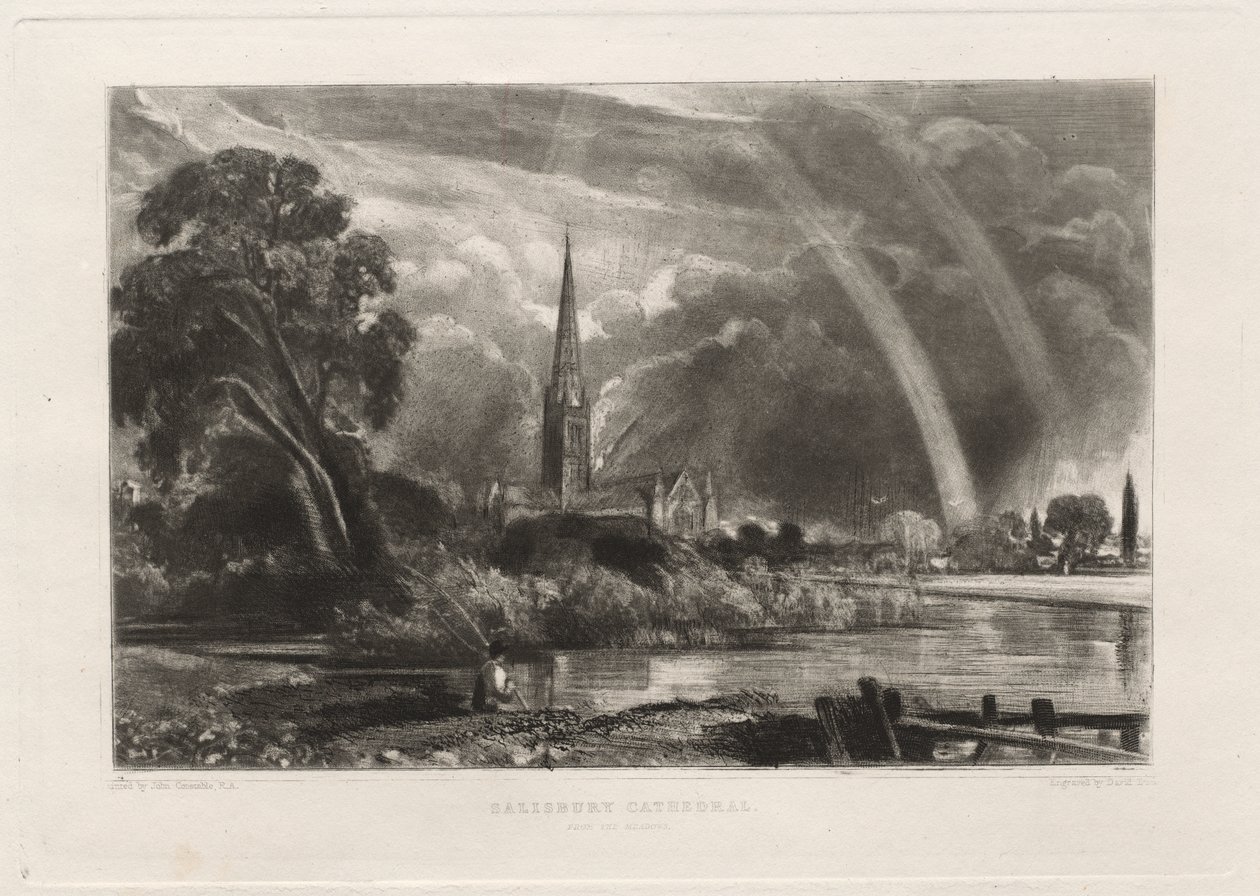 Catedral de Salisbury desde los Prados, Placa Pequeña, 1855 de David Lucas