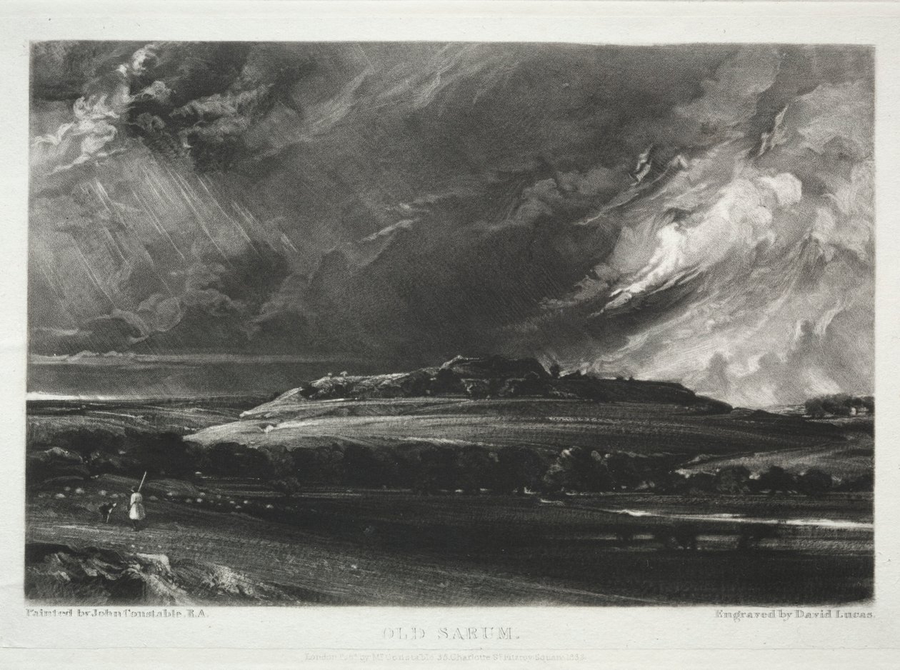 Varios temas de paisaje, característicos del paisaje inglés... Old Sarum, 1832 de David Lucas