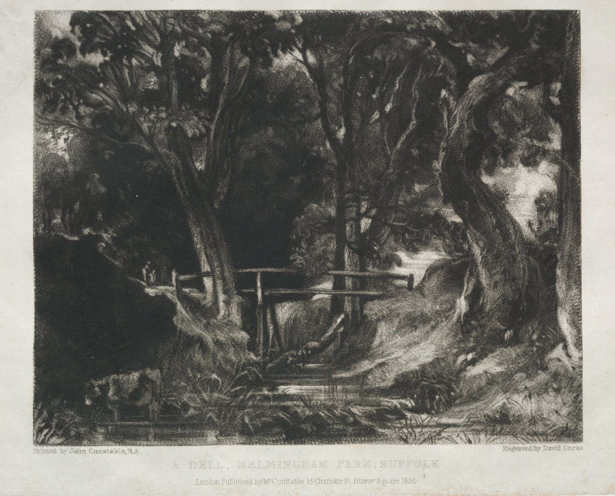 Varios temas de paisaje, característicos del paisaje inglés de cuadros pintados por John Constable, R.A.: Valle en los bosques de Helmingham Park, Suffolk de David Lucas