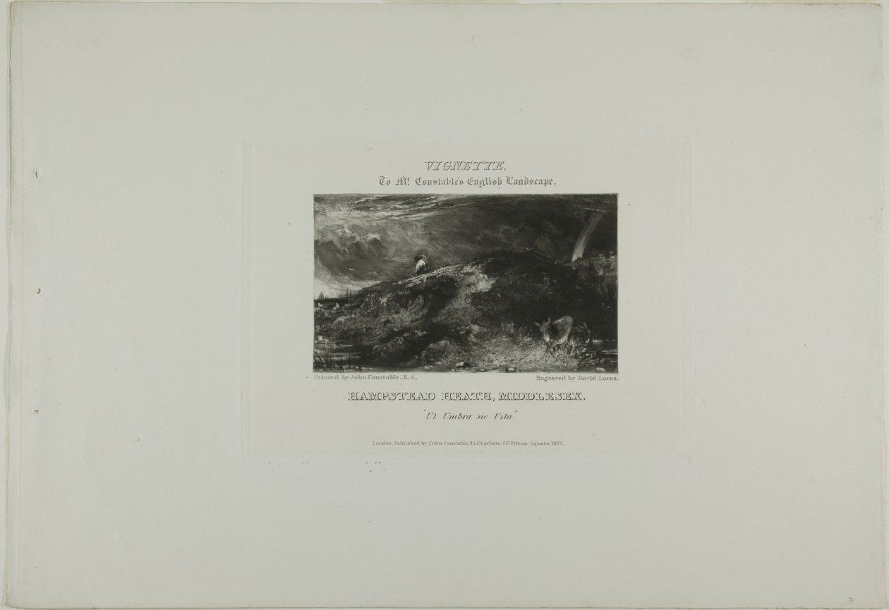 Viñeta del Paisaje inglés del Sr. Constable. Hampstead Heath Middlesex. Ut Umbra sic Vita de David Lucas