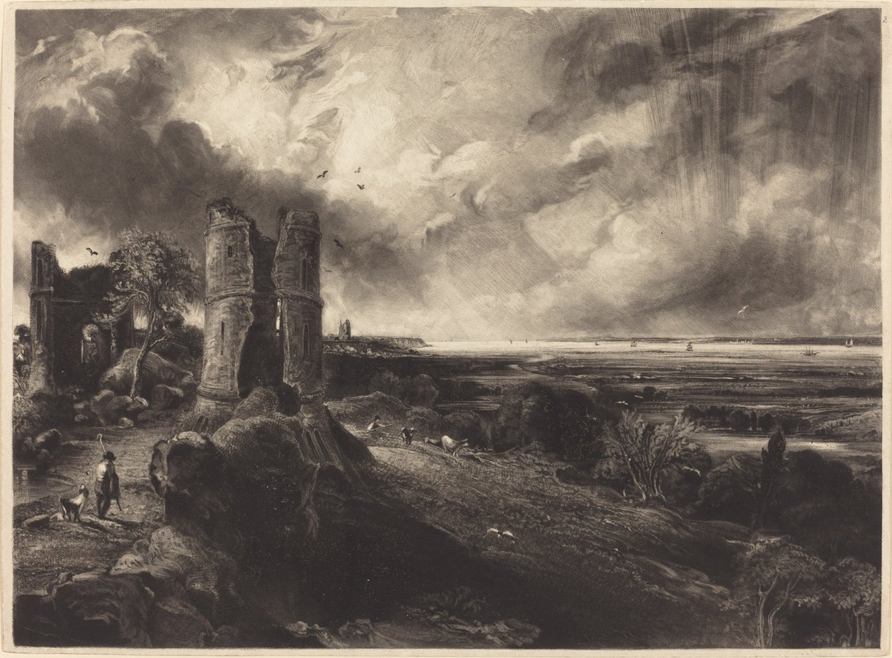Castillo de Hadleigh (Placa grande) de David Lucas after John Constable