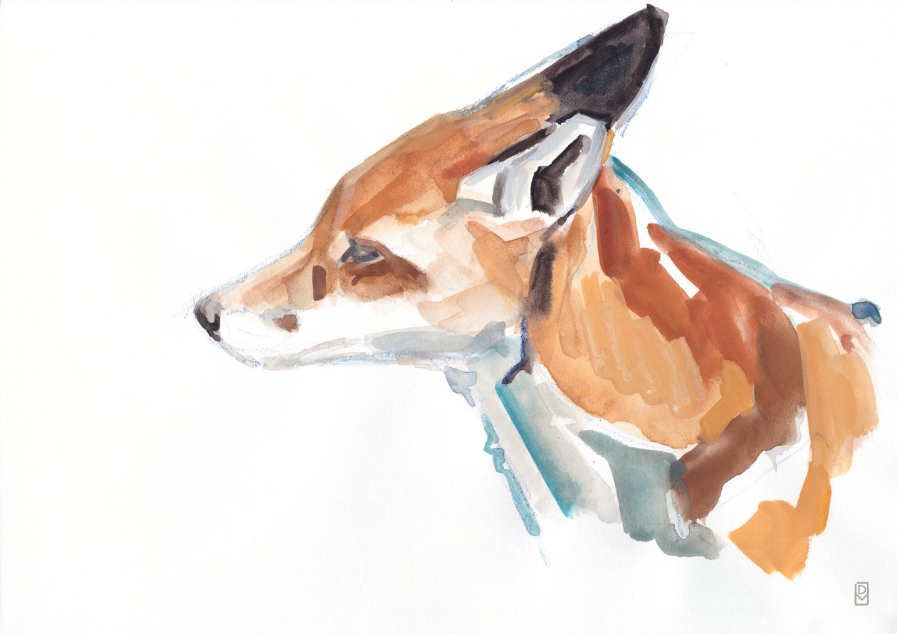 Retrato de zorro rojo, 2021 (gouache/crayón) de David Mayer
