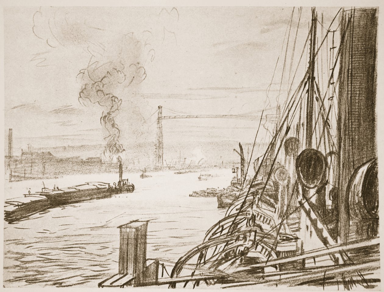 Un barco hospital en una base, ilustración de 