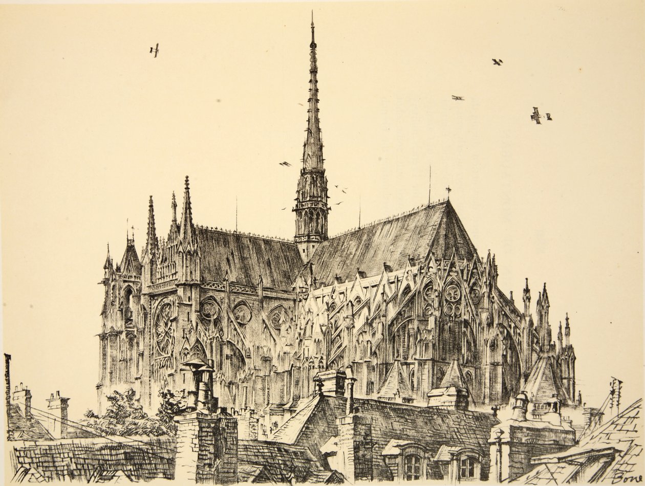 Catedral de Amiens, ilustración de "The Western Front", pub. by Country Life Ltd de David Muirhead Bone