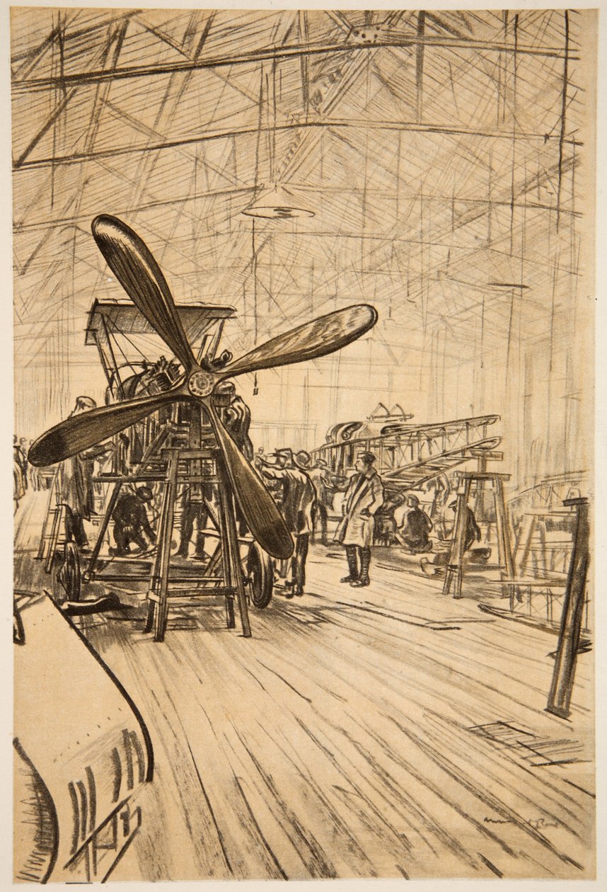 Un avión en el cepo, ilustración de "The Western Front", pub. by Country Life Ltd de David Muirhead Bone