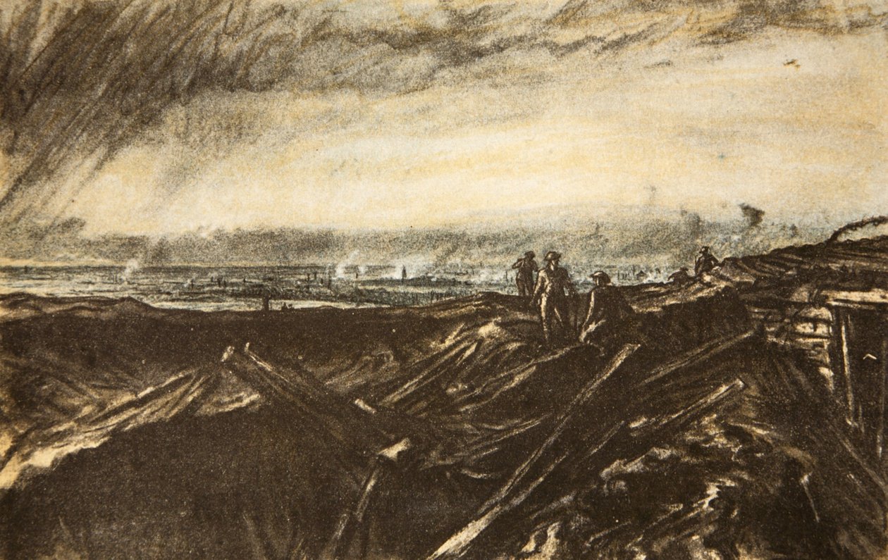 Lente lejana, de Notre Dame de Lorette, ilustración de "The Western Front", pub. by Country Life Ltd de David Muirhead Bone