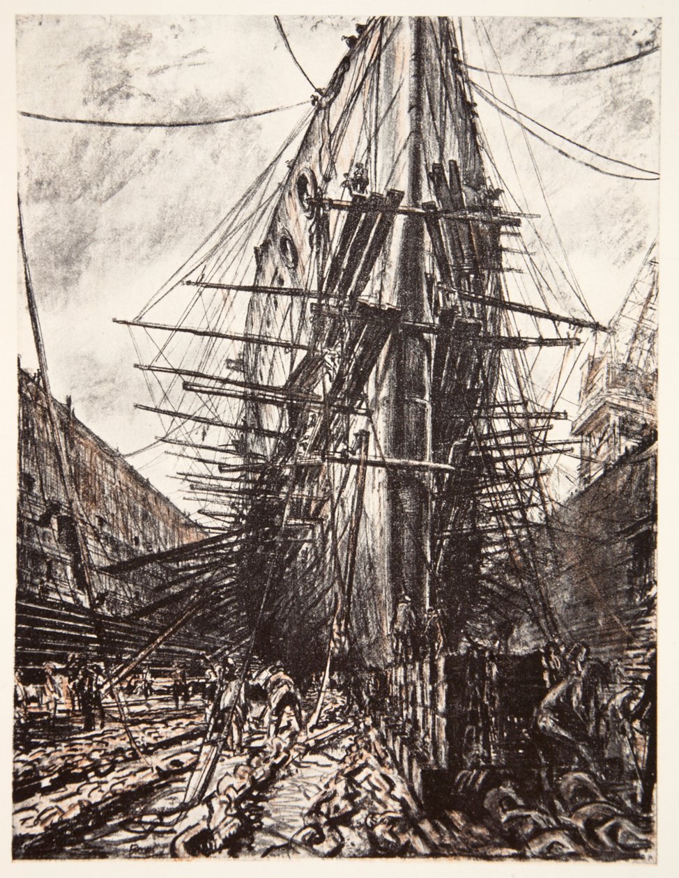 HMS Lion en dique seco, ilustración de "The Western Front", pub. by Country Life Ltd de David Muirhead Bone