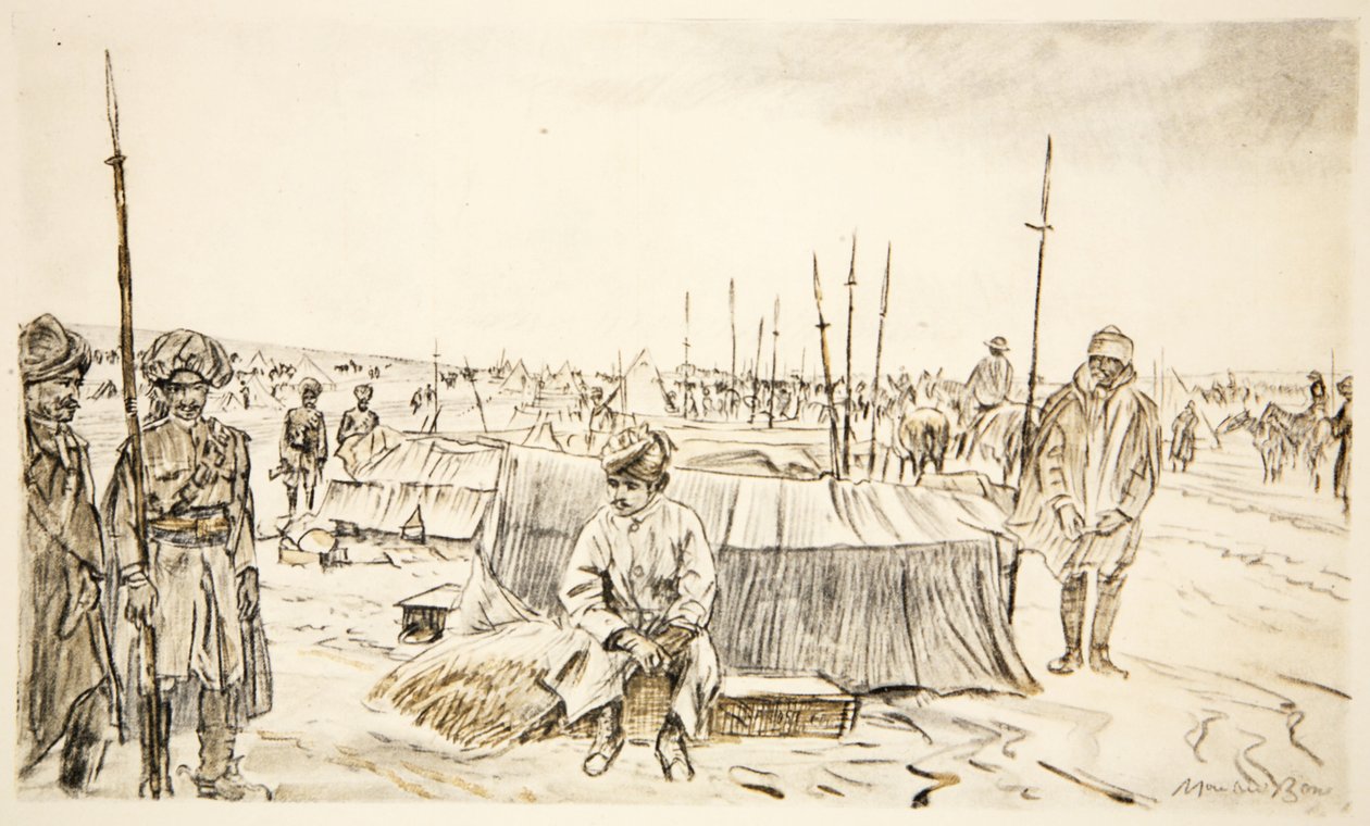 Caballería india, ilustración de "The Western Front", pub. by Country Life Ltd de David Muirhead Bone