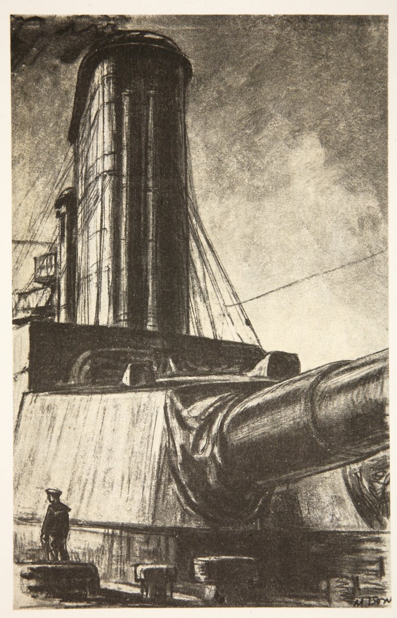 En un crucero de batalla, ilustración de "The Western Front", pub. by Country Life Ltd de David Muirhead Bone