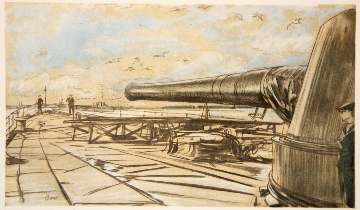 En un acorazado: torreta del cañón, ilustración de 