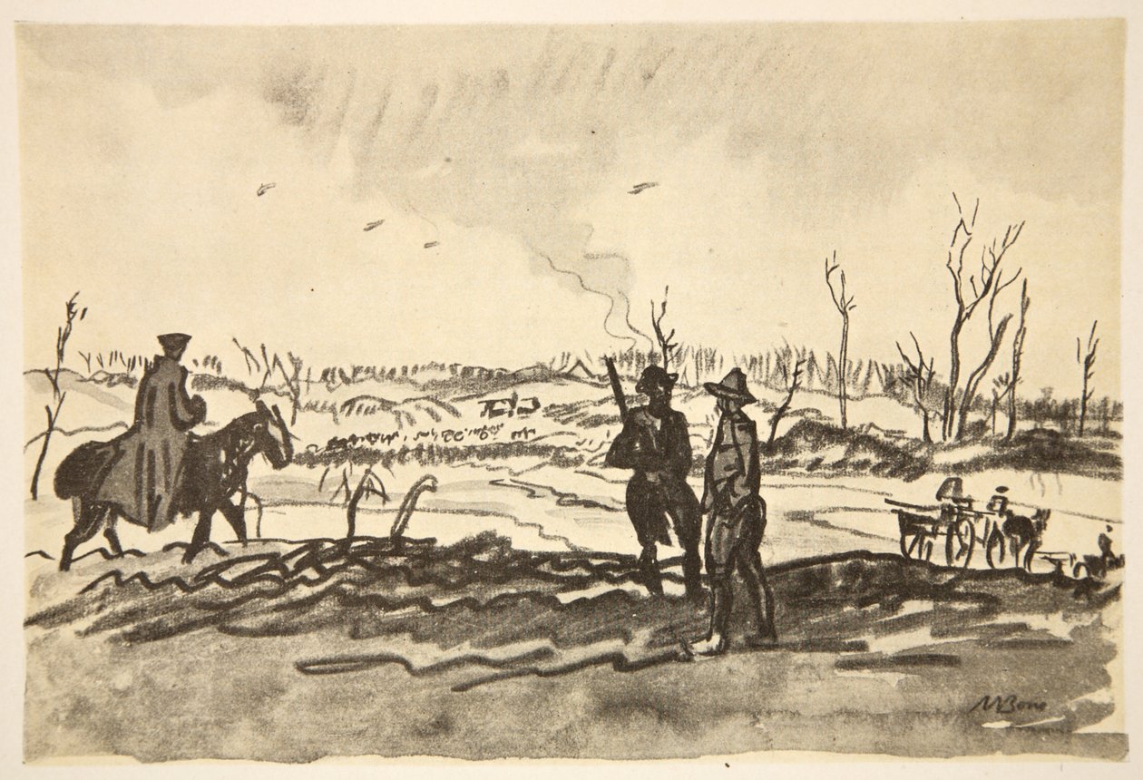 En el Somme: cerca de Mametz, ilustración de "The Western Front", pub. by Country Life Ltd de David Muirhead Bone