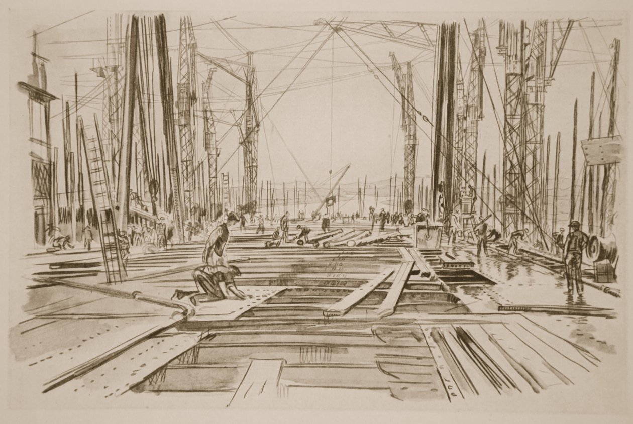 En la cubierta de un gran barco, ilustración de 