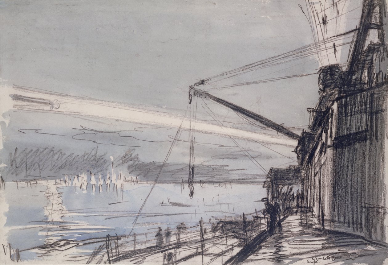 Searchlight at Scapa Flow (acuarela sobre papel) de David Muirhead Bone