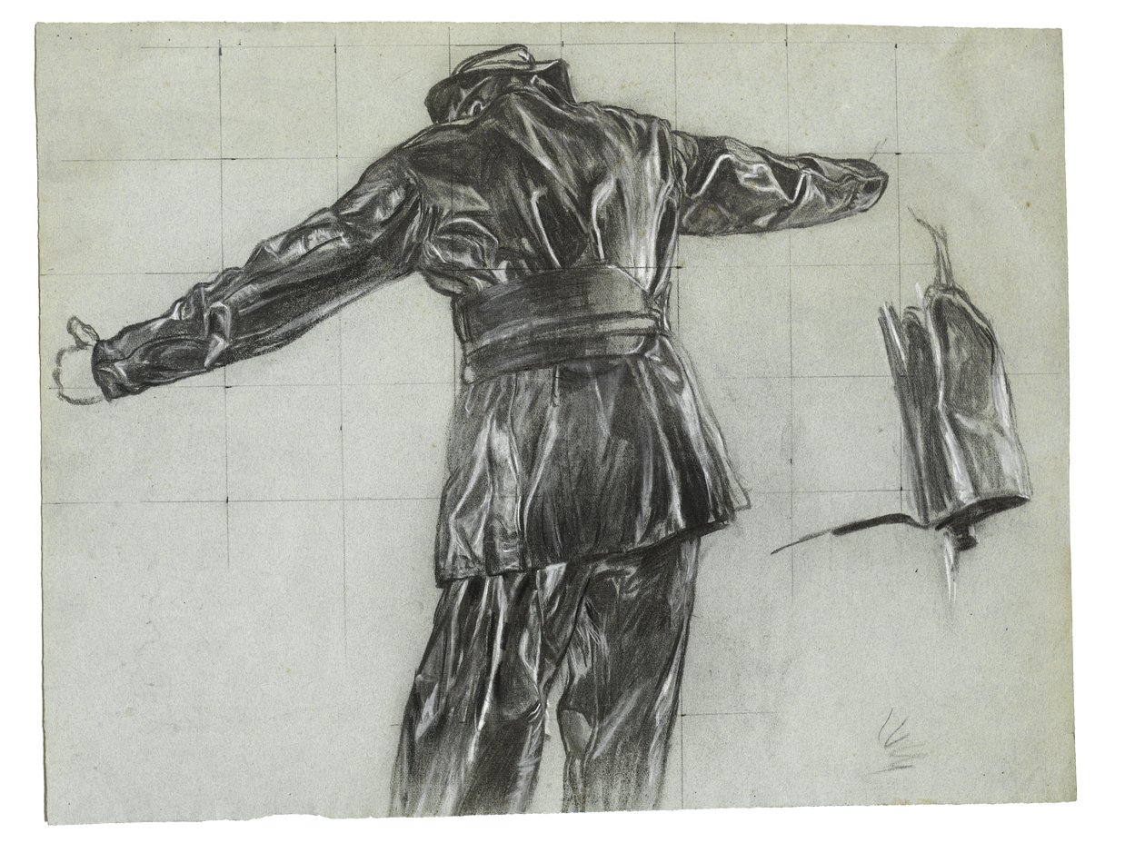 Study for Winter Mine-Laying off Iceland, c.1942, cat 9 (lápiz de carbón y tiza sobre papel) de David Muirhead Bone