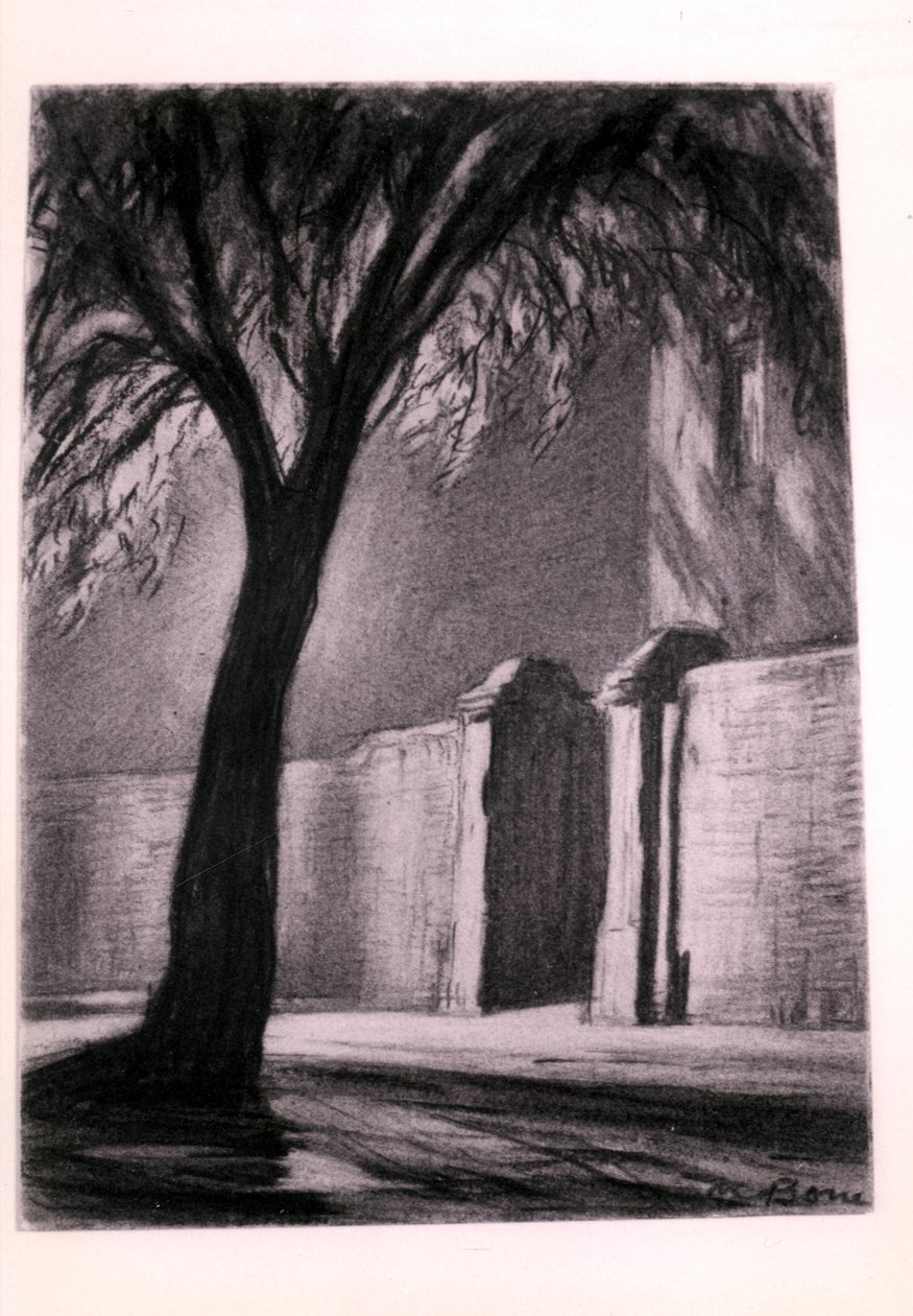Noche suburbana, c.1920 (carboncillo) de David Muirhead Bone