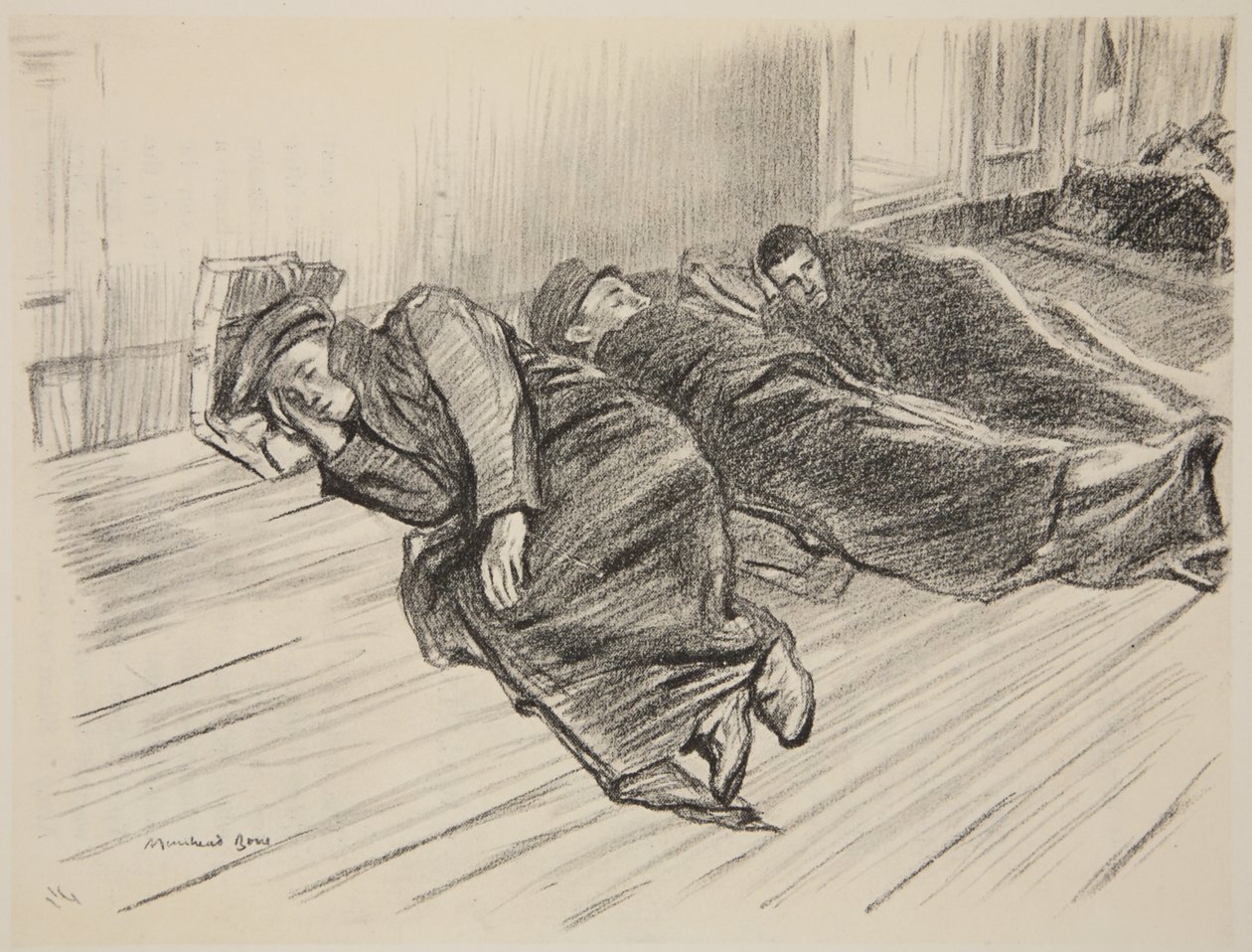 Heridos caminando durmiendo en cubierta, ilustración de 