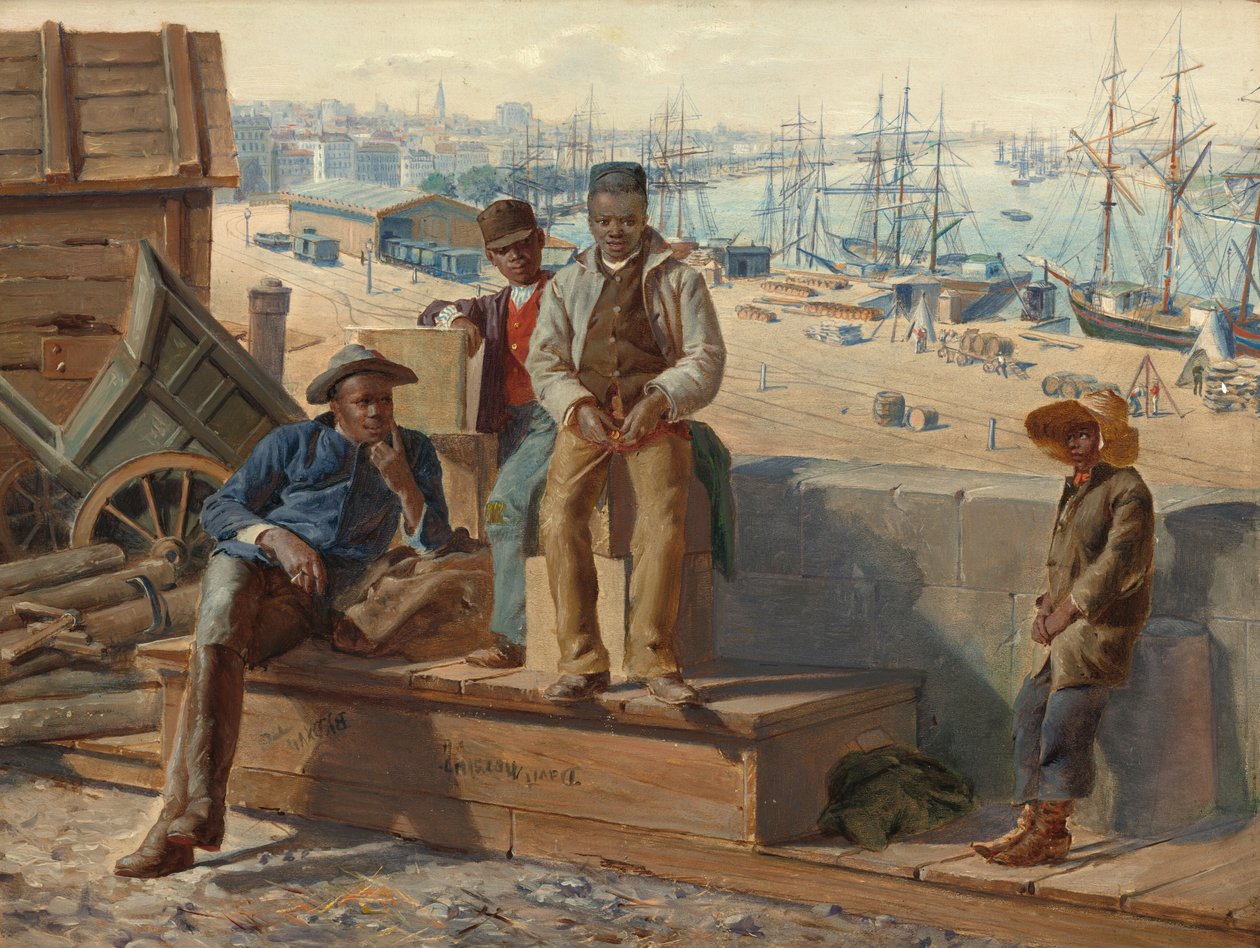 Niños negros en el muelle, c. 1865 de David Norslup