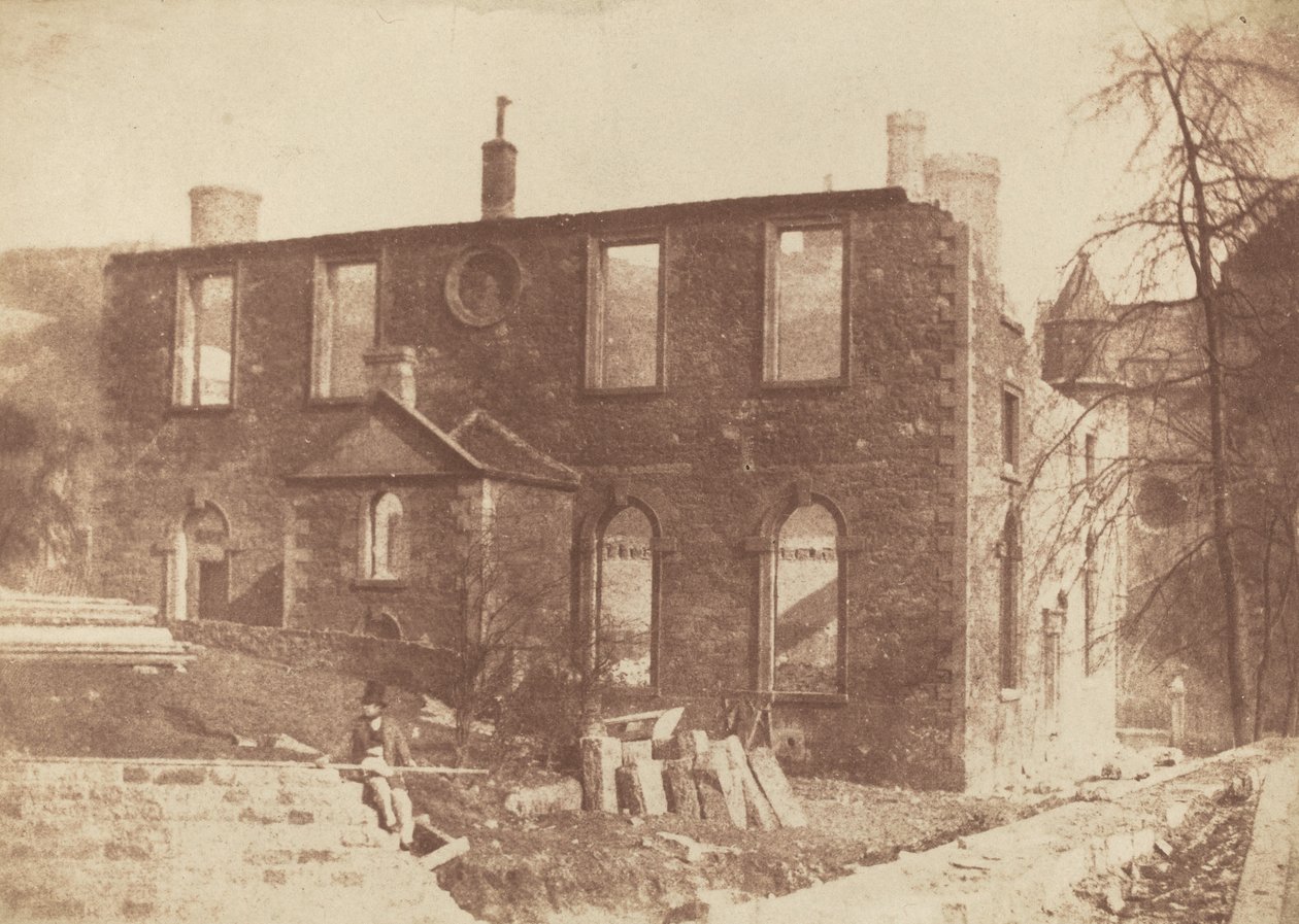 Capilla de Lady Glenorchy durante la demolición, en el sitio de la estación de Waverley de David Octavius Hill, Robert Adamson