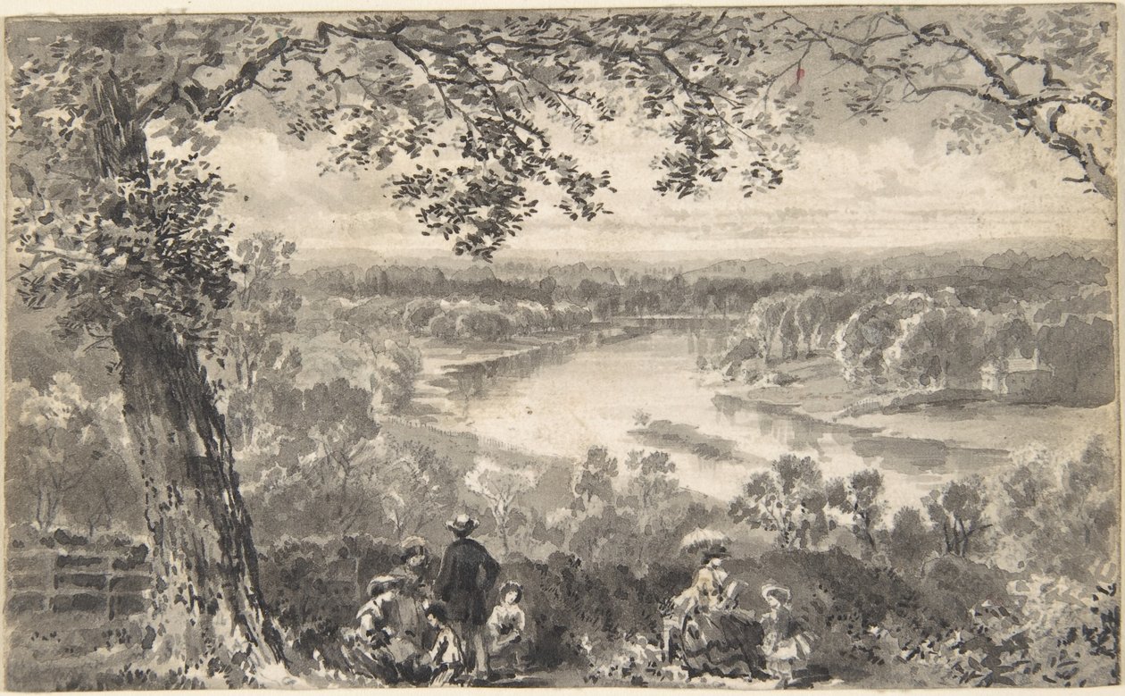 Vista del Támesis con figuras en primer plano de David Octavius Hill