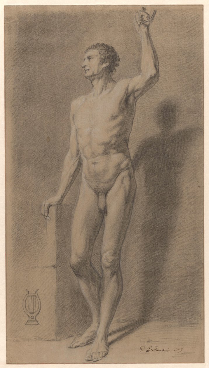 Desnudo masculino de pie; estudio de la academia de David Pièrre Giottino Humbert de Superville