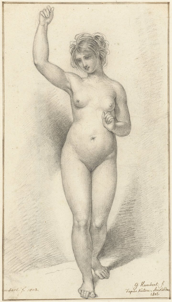 Mujer desnuda de pie, con el brazo derecho levantado de David Pièrre Giottino Humbert de Superville