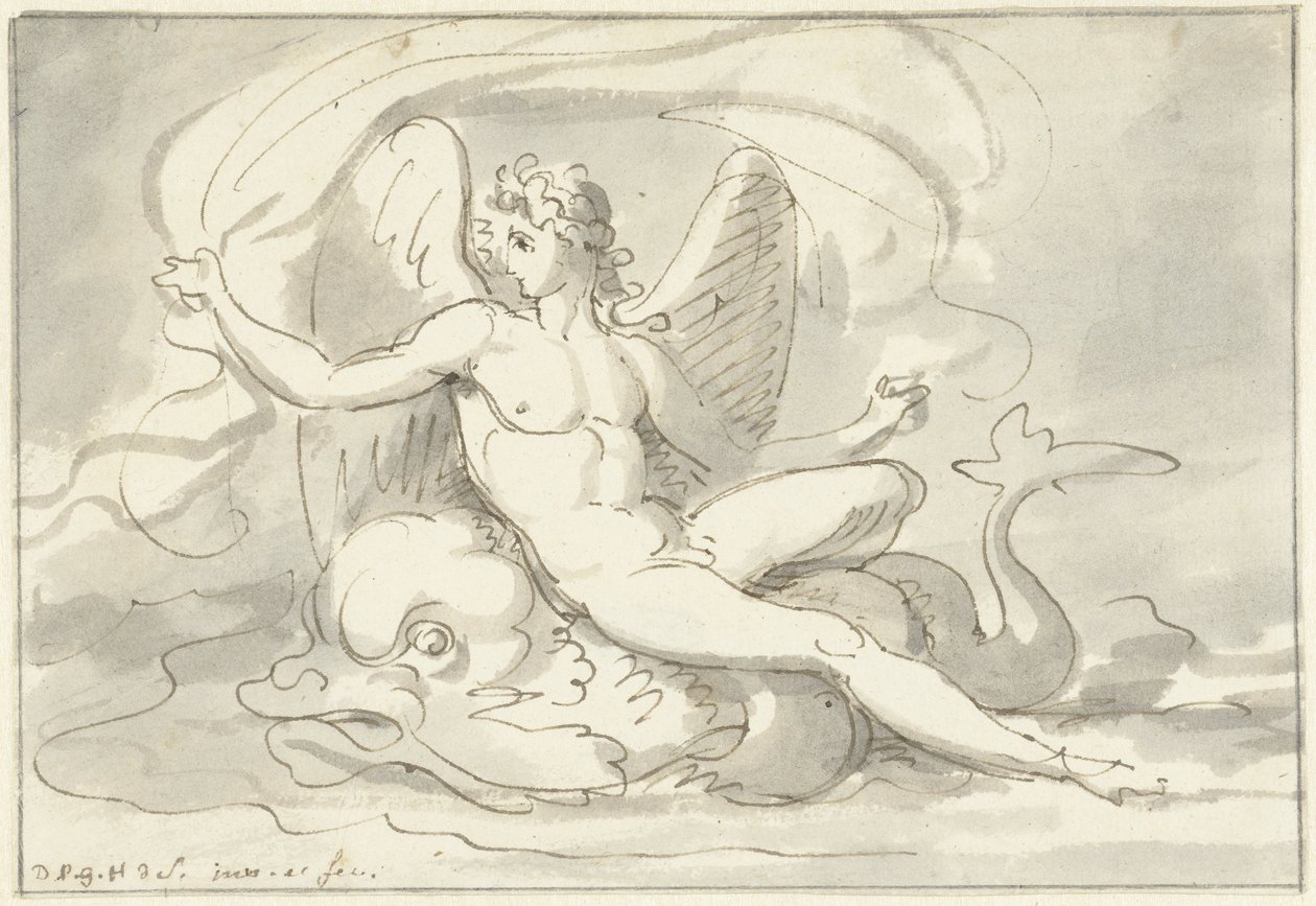 Dios del mar en un delfín de David Pièrre Giottino Humbert de Superville