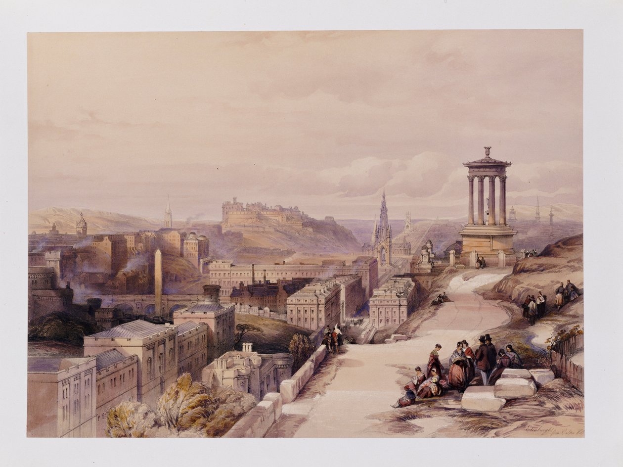 Vista de Edimburgo, de "Escocia delineada en una serie de vistas por J.M.W. Turner, David Roberts, etc.", c.1850 de David Roberts