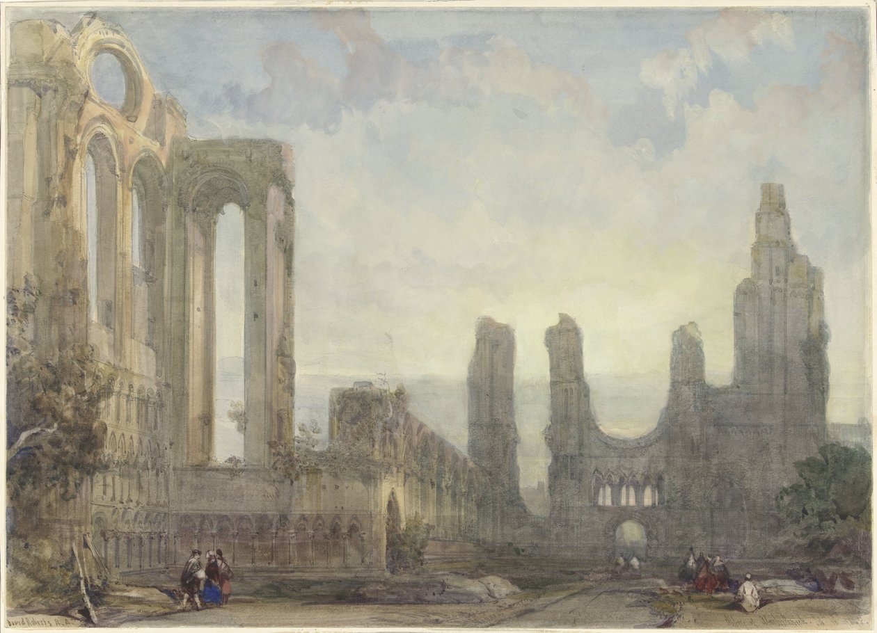 Las ruinas de la Abadía de Aberbrothwick al atardecer de David Roberts