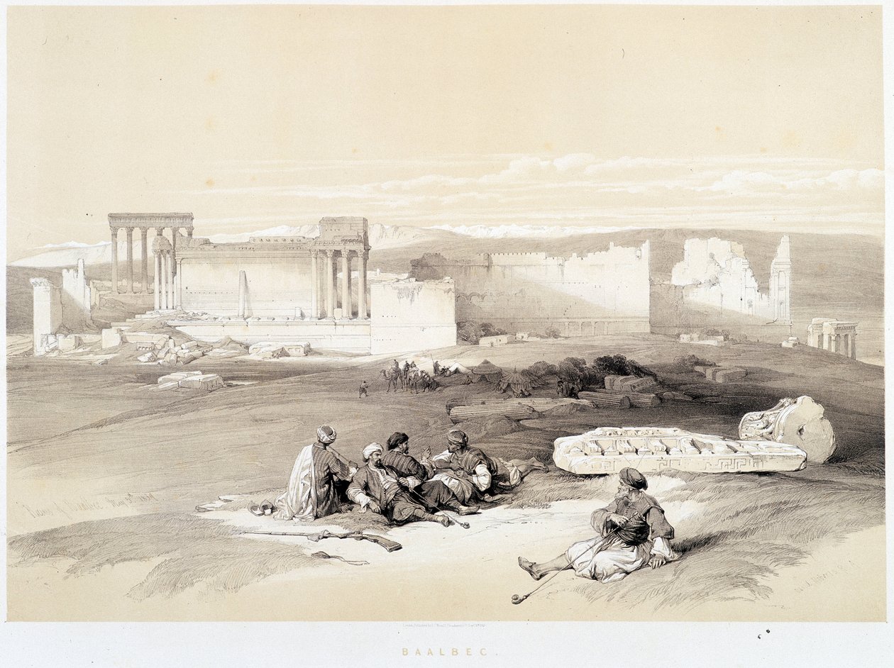 Baalbec (Baalbek) en Líbano, dibujo realizado el 05/05/1839 en “La Tierra Santa”, Londres 1849 de David Roberts