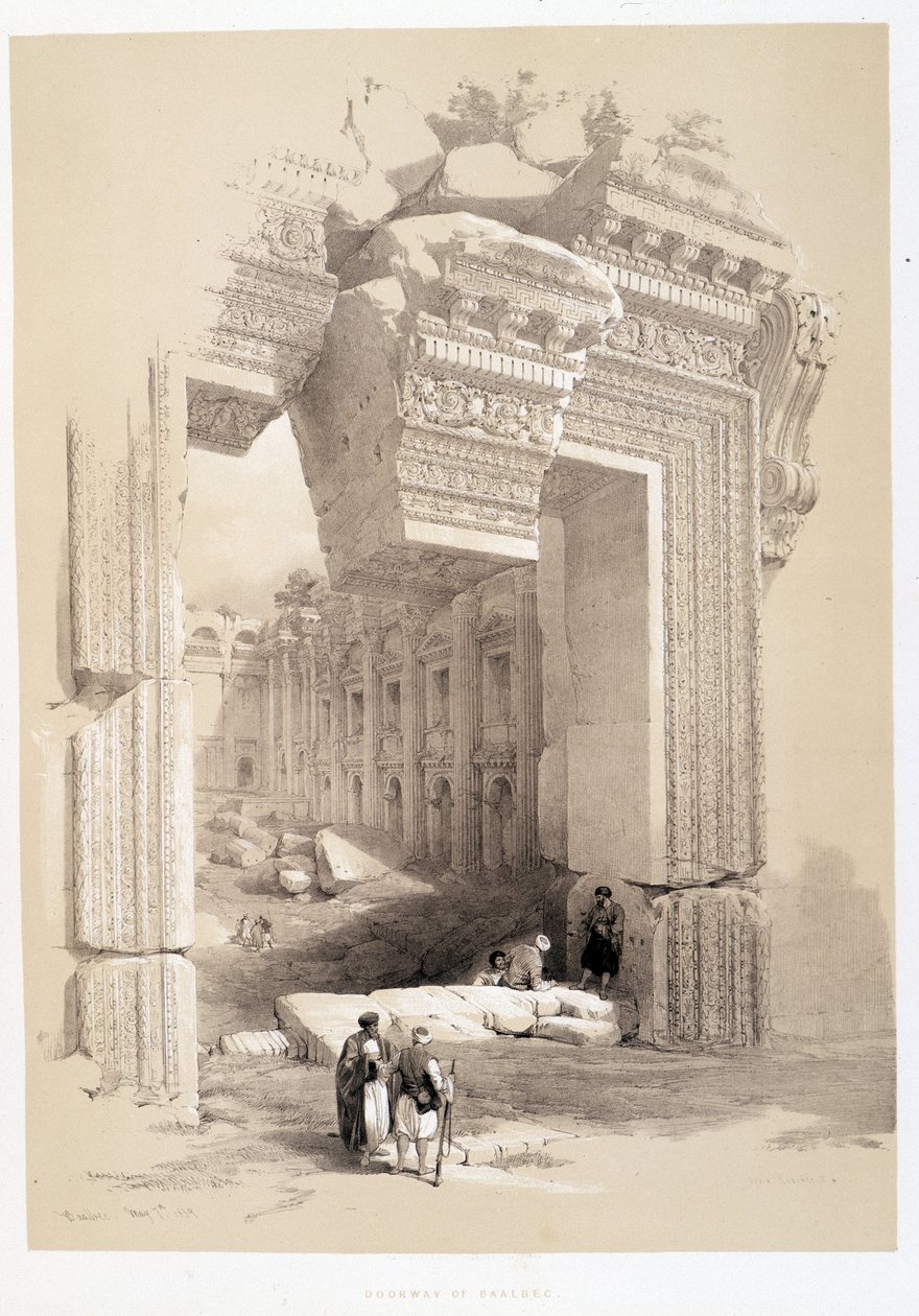 Puerta de Baalbek en Líbano, dibujo hecho el 07/05/1839 en “La Tierra Santa”, Londres 1849 de David Roberts