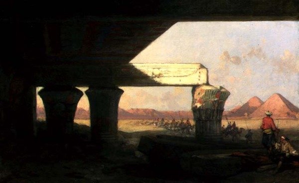 Paisaje egipcio con una vista distante de las pirámides de David Roberts