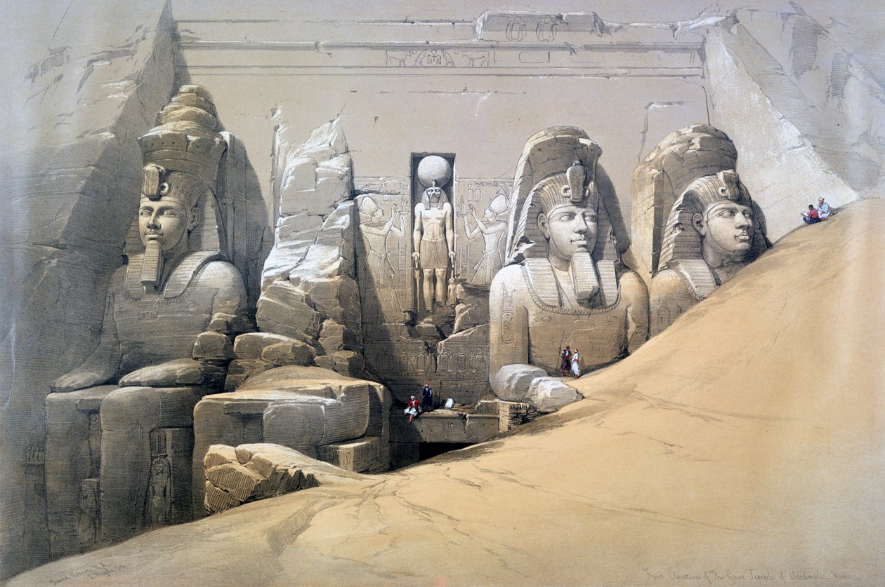 Elevación frontal del Gran Templo de Abu Simbel, Nubia, siglo XIX de David Roberts