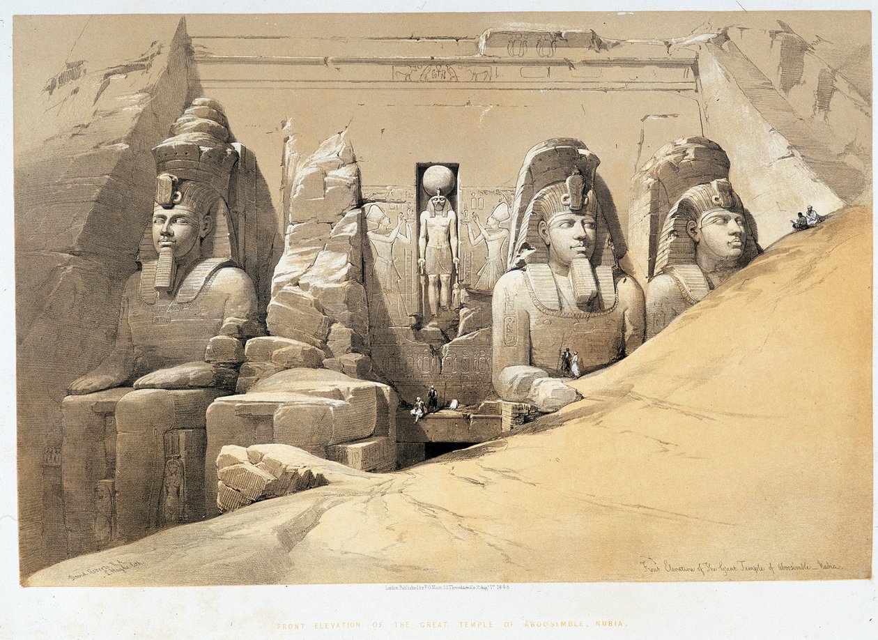 Elevación frontal del gran templo de Abu Simbel, Nubia en “La Tierra Santa”, Londres 1849 de David Roberts
