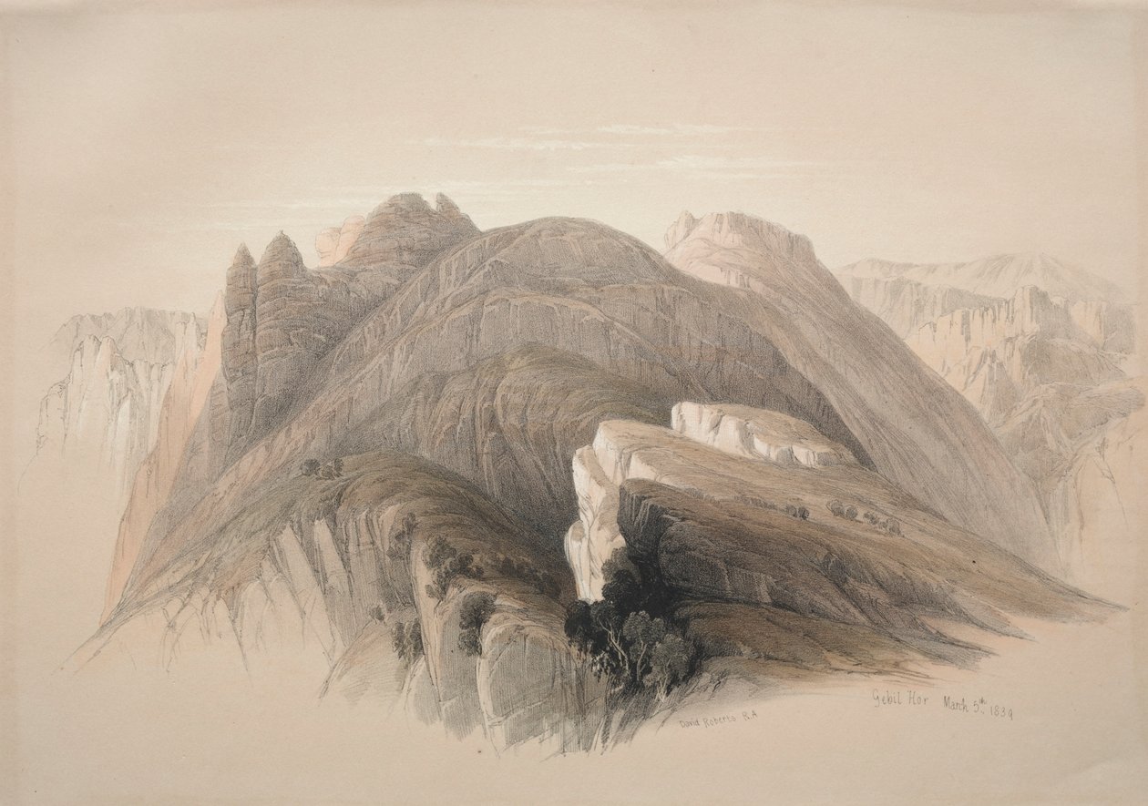 Gebil Hor. Monte Hor, desde los acantilados que rodean Petra, 1839 de David Roberts