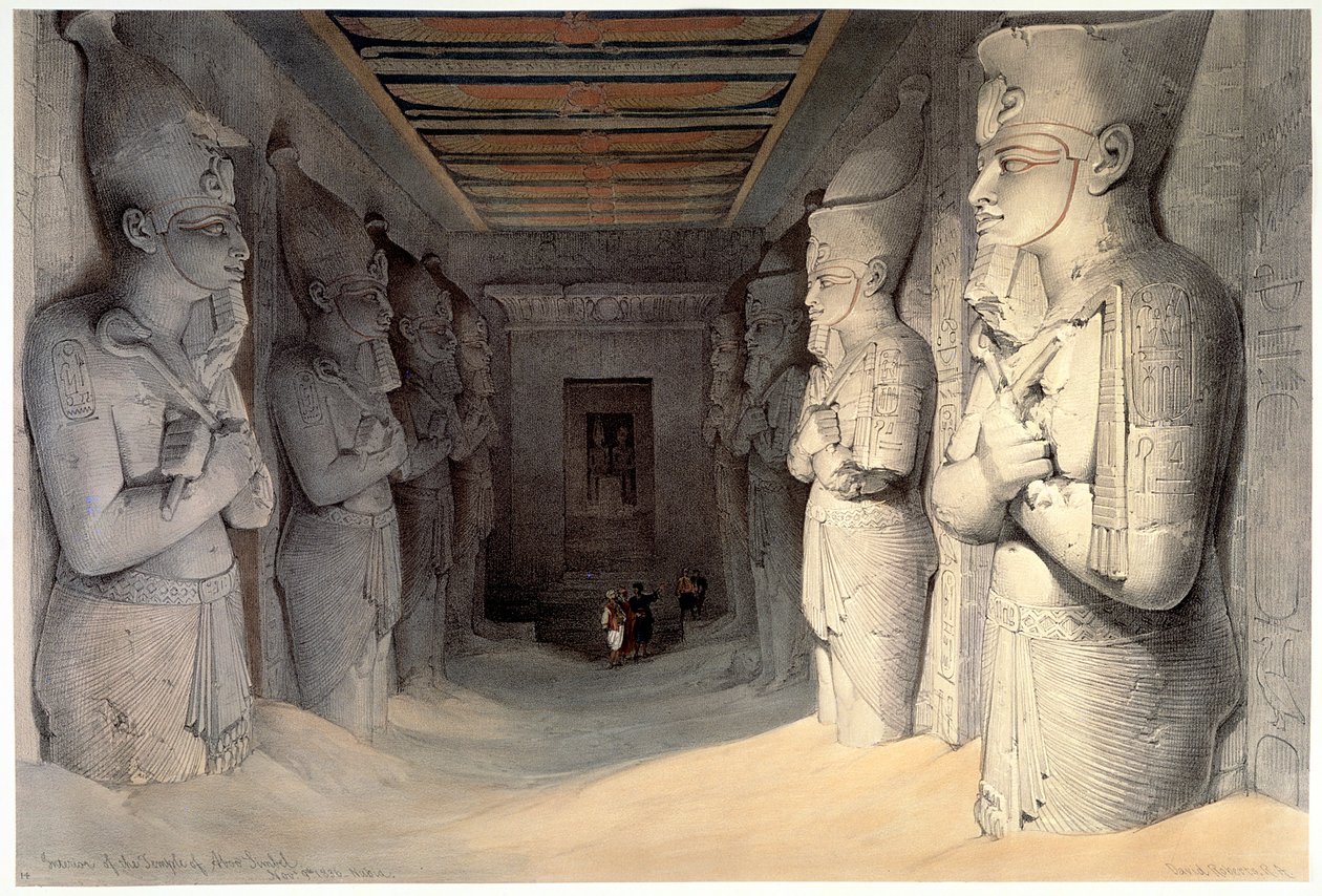 Estatuas gigantes de piedra caliza de Ramsés II, Templo de Ramsés, Abu Simbel, Egipto de David Roberts