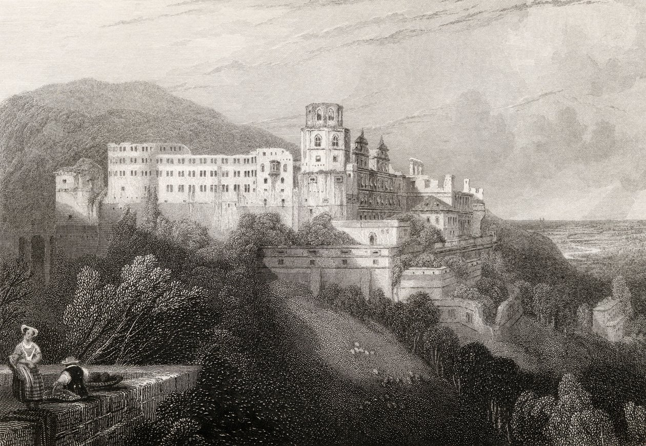 Castillo de Heidelberg, Heidelberg, grabado por J.T.Willmore en 