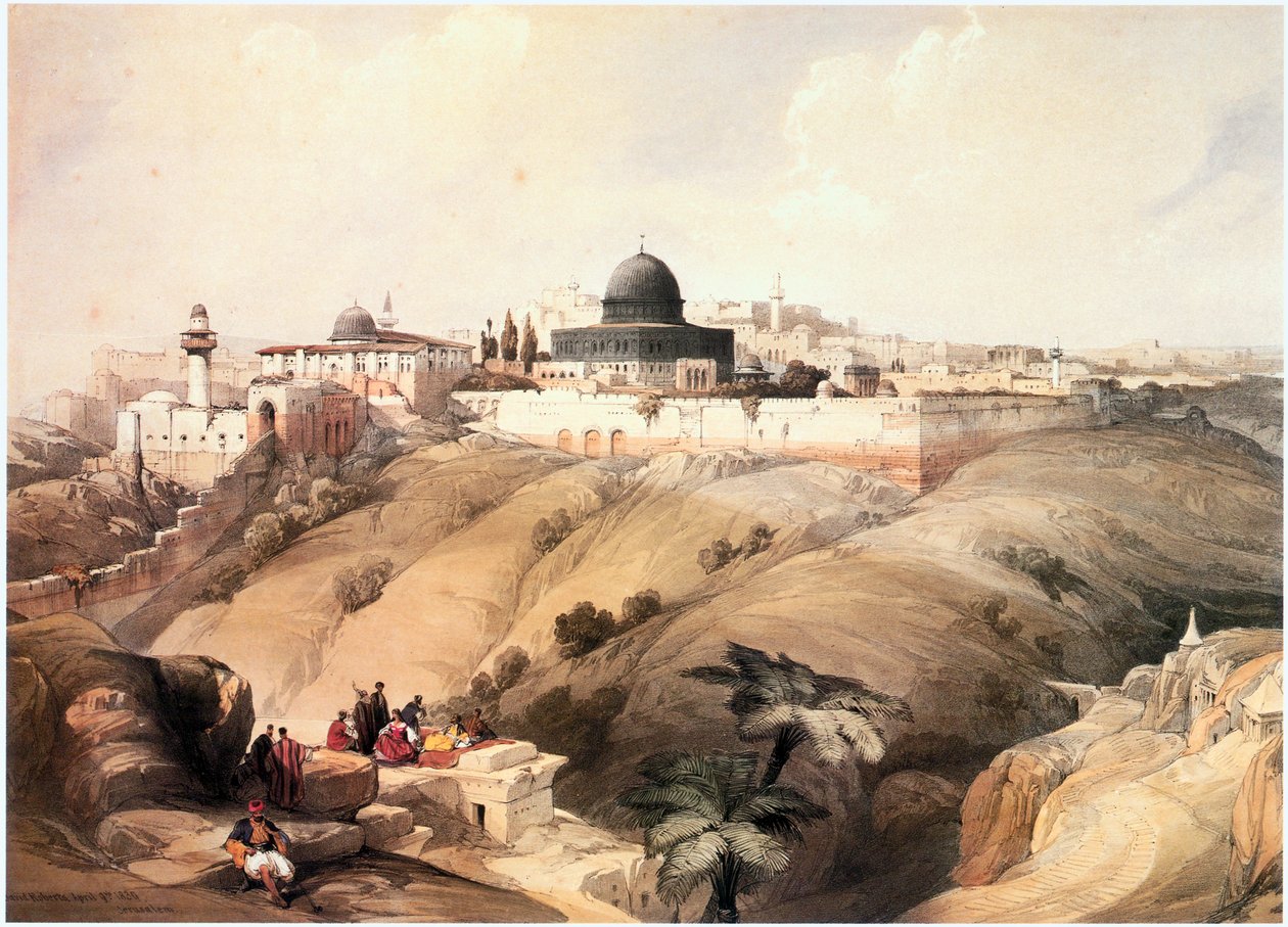 En Tierra Santa: Jerusalén, vista del valle del Cedrón hacia el Monte del Templo (grabado) de David Roberts