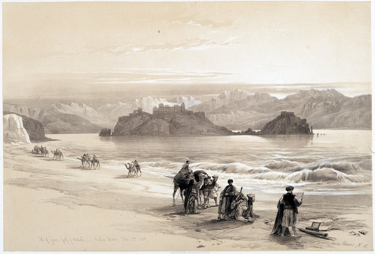 Isla de Graia, golfo de Akabah, dibujo hecho el 27/02/1839 en "La Tierra Santa", Londres 1849 de David Roberts