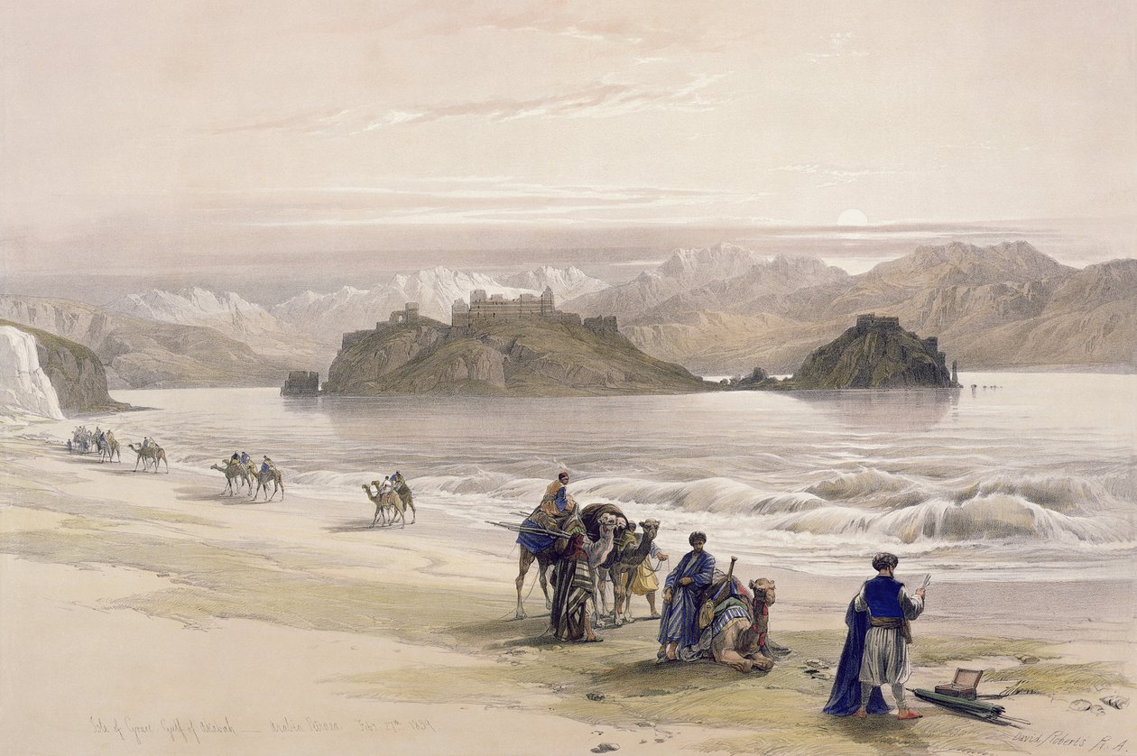 Isla de Graie, Golfo de Akabah, Arabia Petraea, 27 de febrero de 1839, lámina 108 del Volumen III de 