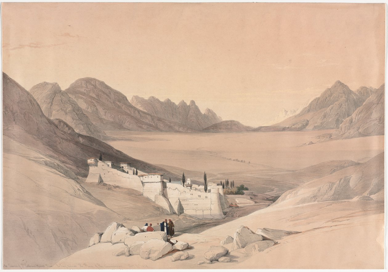 El Convento de Santa Catalina, Monte Sinaí, Mirando hacia la Llanura del Campamento, 1839 de David Roberts