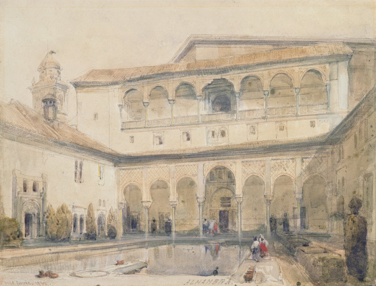 El Patio de los Arrayanes, Alhambra (o Salón de los Arrayanes, Alhambra) 1833 (lápiz y acuarela sobre papel) de David Roberts