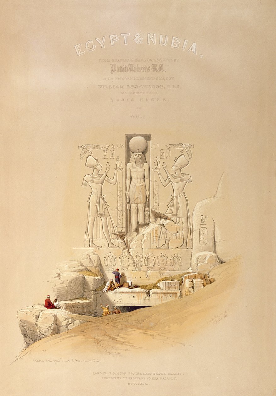La entrada al Gran Templo de Abu Simbel, Nubia, portada del Volumen I de 
