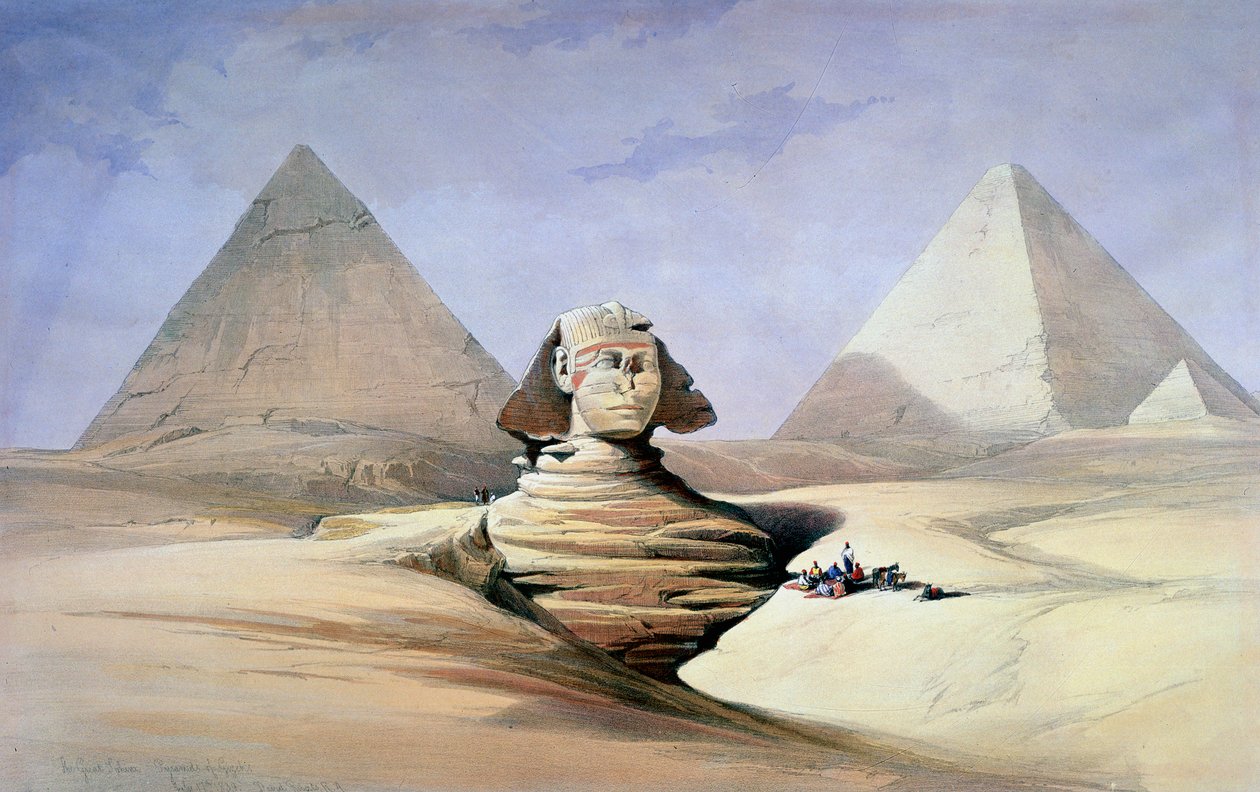 La Gran Esfinge y las Pirámides de Giza, 1838-1839 de David Roberts