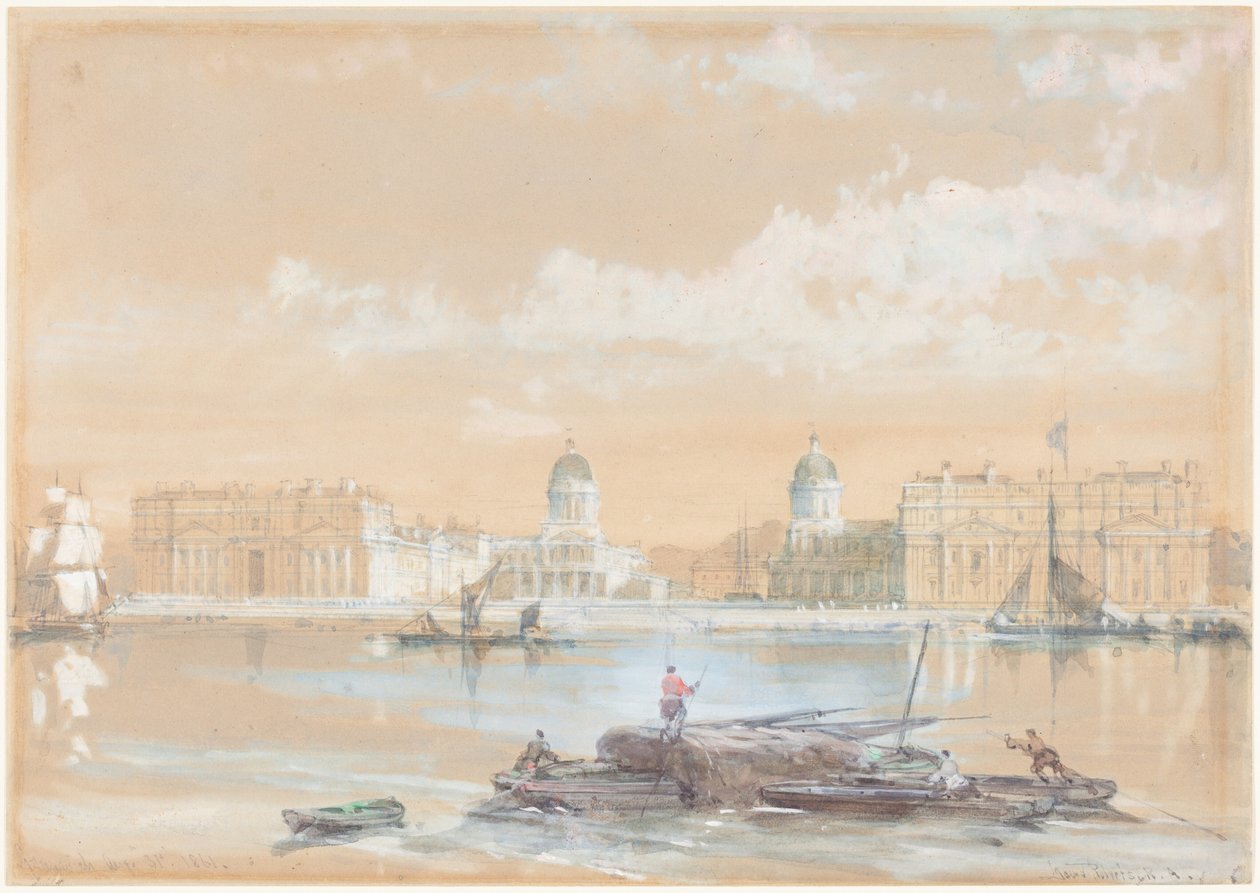 La Escuela Naval vista desde el río en Greenwich de David Roberts